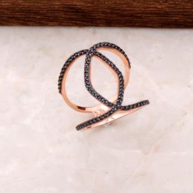 Дизайнерское розовое серебряное кольцо 982