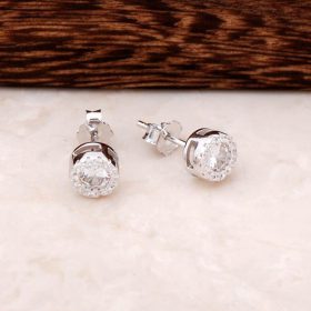 Diamond Mounted Rhodium Silver Earring 4319