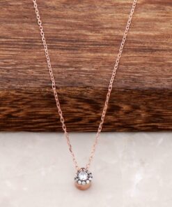 Diamond Mounted Ros Silver Necklace 965