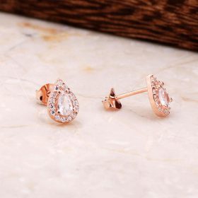 Diamond Mounted Rose Silver Drop Earrings 4793