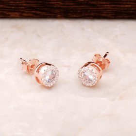 Diamond Mounted Rose Silver Earrings 4318