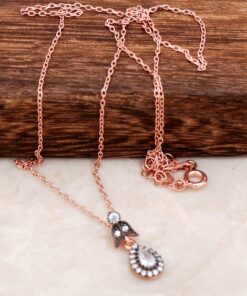 Diamond Mounted Rose Silver Necklace 6523