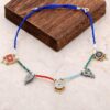 Natural Stone Mosaic Engraved Silver Necklace 6842