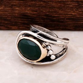 Dome Root Emerald Handcrafted Design Silver Ring 2731