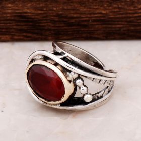 Dome Root Ruby Stone Handmade Silver Ring 2729