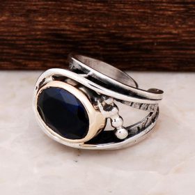 Dome Sapphire Zirkon Design Silver Handmade Ring 2733