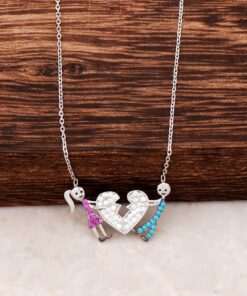 Double Lovers Heart Design Silver Necklace 3606