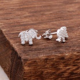 Elephant Design Zirkon Silver Earring 3813