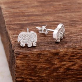 Elephant Design Zirkon Silver Earring 4029