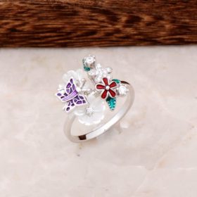 Сребрни прстен са емајлираним цветним лептиром 2846
