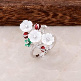 Enameled Flower Design Silver Ring 2845