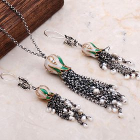 Enameled Laleli Design Long Necklace Double Set 2036