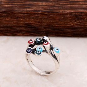 Evil Eye Beaded Design Silver Ring 796