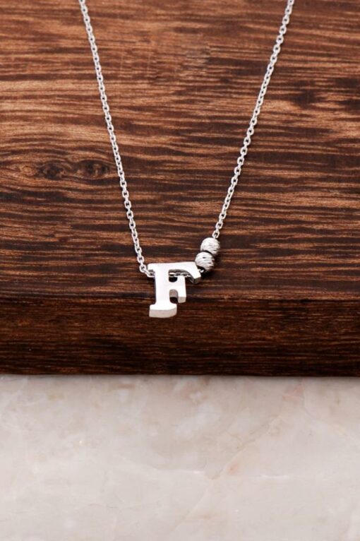 F Letter Design Silver Necklace 3805