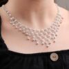 Filigree Embroidered Coriander Flowing Silver Necklace 6603