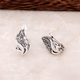 Filigree Embroidered Design Silver Earrings 4391