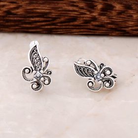 Filigree Embroidered Design Silver Earrings 4397