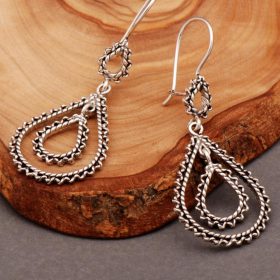 Filigree Embroidered Drop Silver Earrings 4905