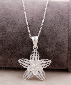 Filigree Embroidered Ice Flower Silver Necklace 6866
