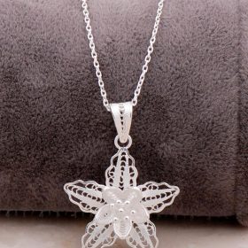 Filigree Embroidered Ice Flower Silver Necklace 6866