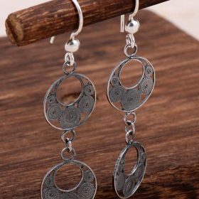 Filigree Embroidered Silver Earrings 4715
