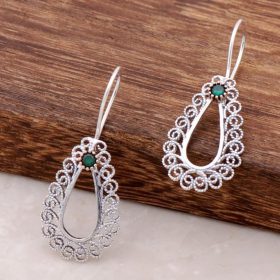 Filigree Embroidered Silver Handmade Drop Earrings 2585