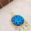 Filigree Engraved Assyrian Evil Eye Bead Necklace with Gold Gilding 6716
