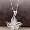 Filigree Engraved Azalea Flower Silver Necklace 6867
