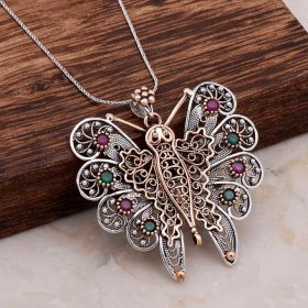 Filigree Engraved Design Butterfly Necklace 6702