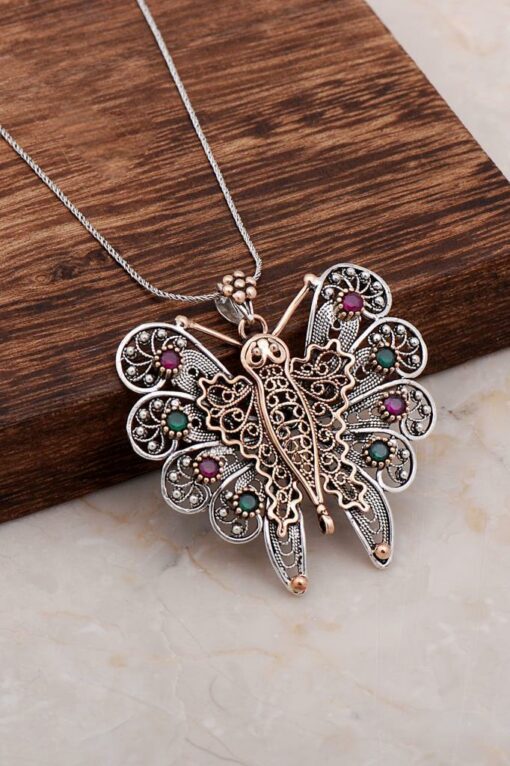 Filigree Engraved Design Butterfly Necklace 6702