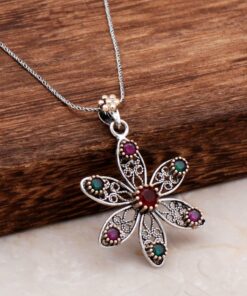 Filigree Engraved Flower Silver Necklace 6789