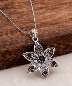 Filigree Engraved Flower Silver Necklace 6790