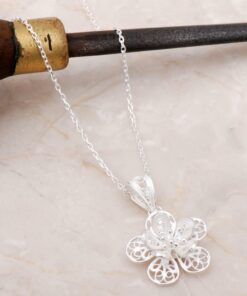 Filigree Engraved Flower Silver Necklace 6891