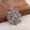 Filigree Engraved Root Ruby Root Emerald Gemstone Silver Necklace 3894