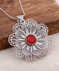 Filigree Engraved Root Ruby Stone Design Necklace 3884
