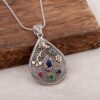 Filigree Engraved Sapphire Stone Design Necklace 3910