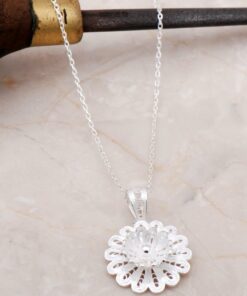 Filigree Engraved Silver Flower Necklace 6893