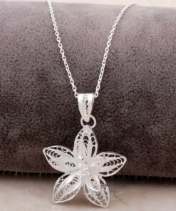 Filigree Engraved Silver Lotus Flower Necklace 6869