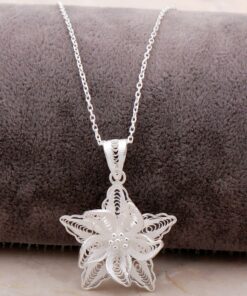 Filigree Engraved Silver Lotus Flower Necklace 6870