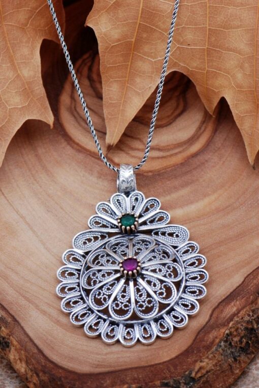 Filigree Engraved Silver Necklace 6759