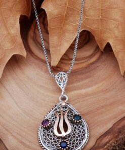 Filigree Engraved Tulip Silver Necklace 6772