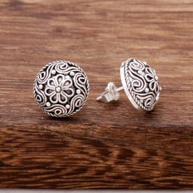 Filigree Inlaid Assyrian Design Silver Earring 2576