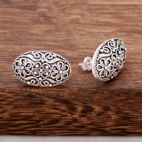 Filigree Inlaid Assyrian Design Silver Earring 2580