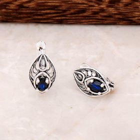 Filigree Inlaid Sapphire Sterling Silver Earrings 4390