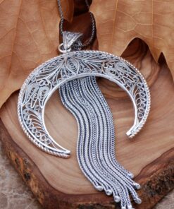 Filigree Moon Design Silver Necklace 6786