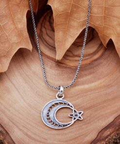 Filigree Moon Star Silver Necklace 6775