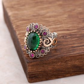 Filigree Sterling Silver Ring with Jade Stone 2477