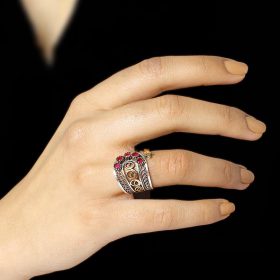 花絲純銀戒指與根紅寶石 2508