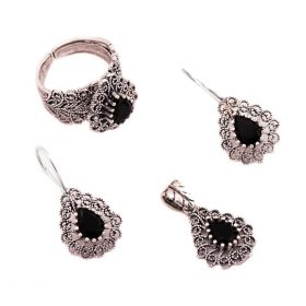 Filigree Sterling Silver Set with Onyx Stone 1496