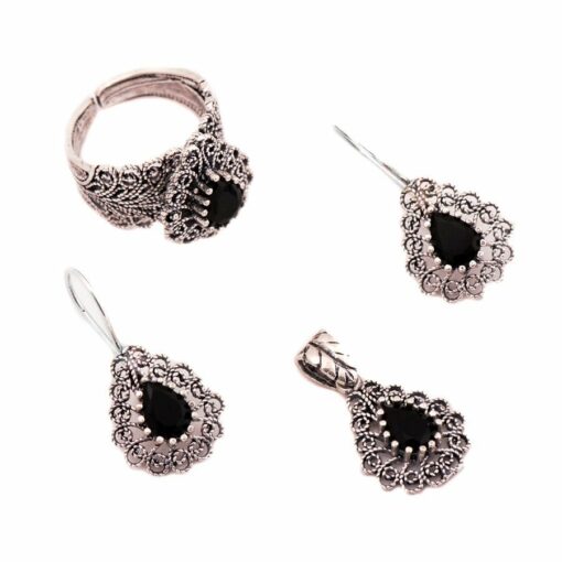 Filigree Sterling Silver Set with Onyx Stone 1496 | Sultan Of Bazaar ...